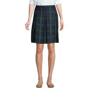 Lands' End Women's Plaid Box Pleat Skirt Top of the Knee Size 14 Hunter/Navy